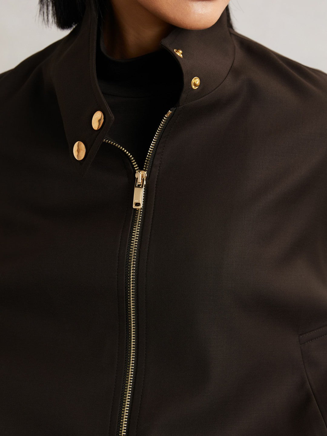 Reiss Wool Bomber Jacket in Chocolate Brown