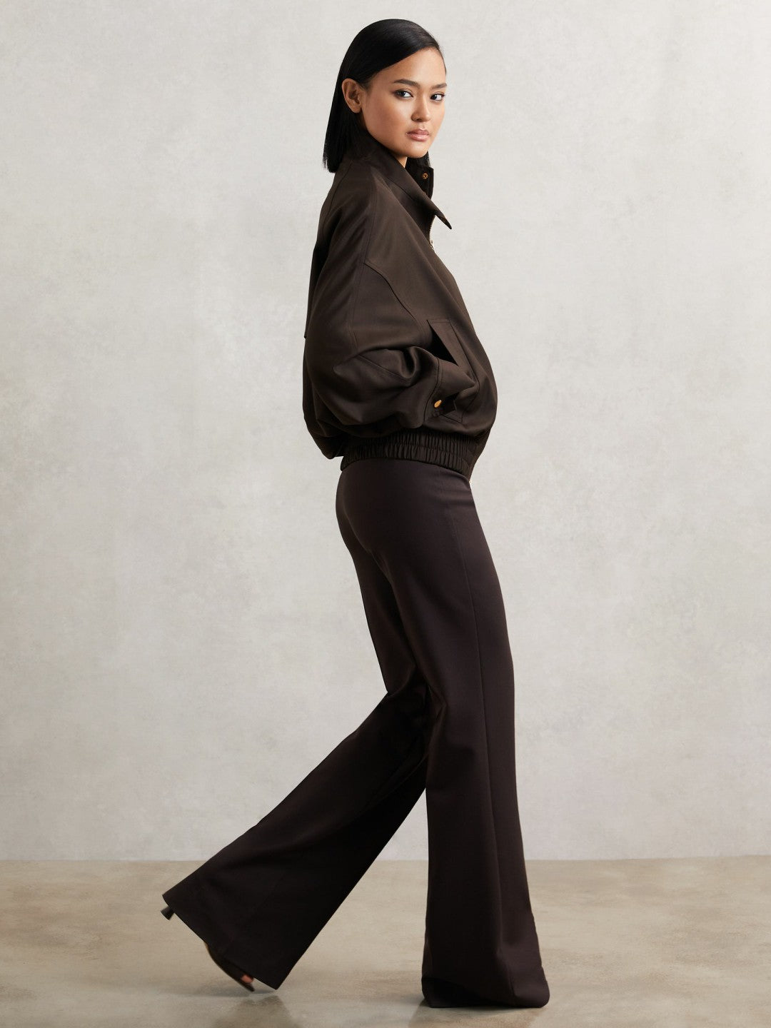 Reiss Wool Bomber Jacket in Chocolate Brown