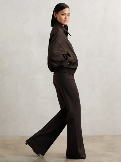 Reiss Wool Bomber Jacket in Chocolate Brown
