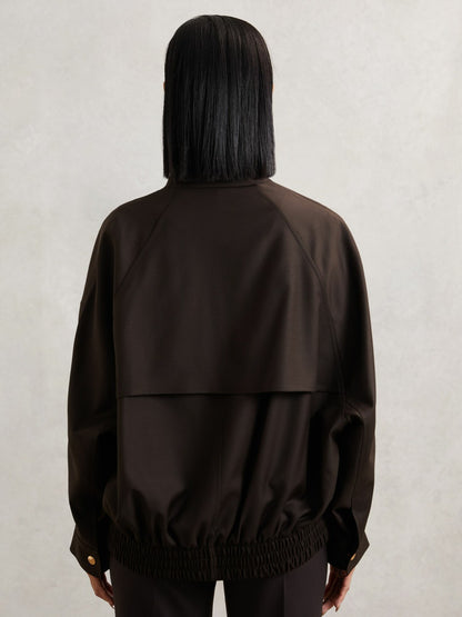 Reiss Wool Bomber Jacket in Chocolate Brown