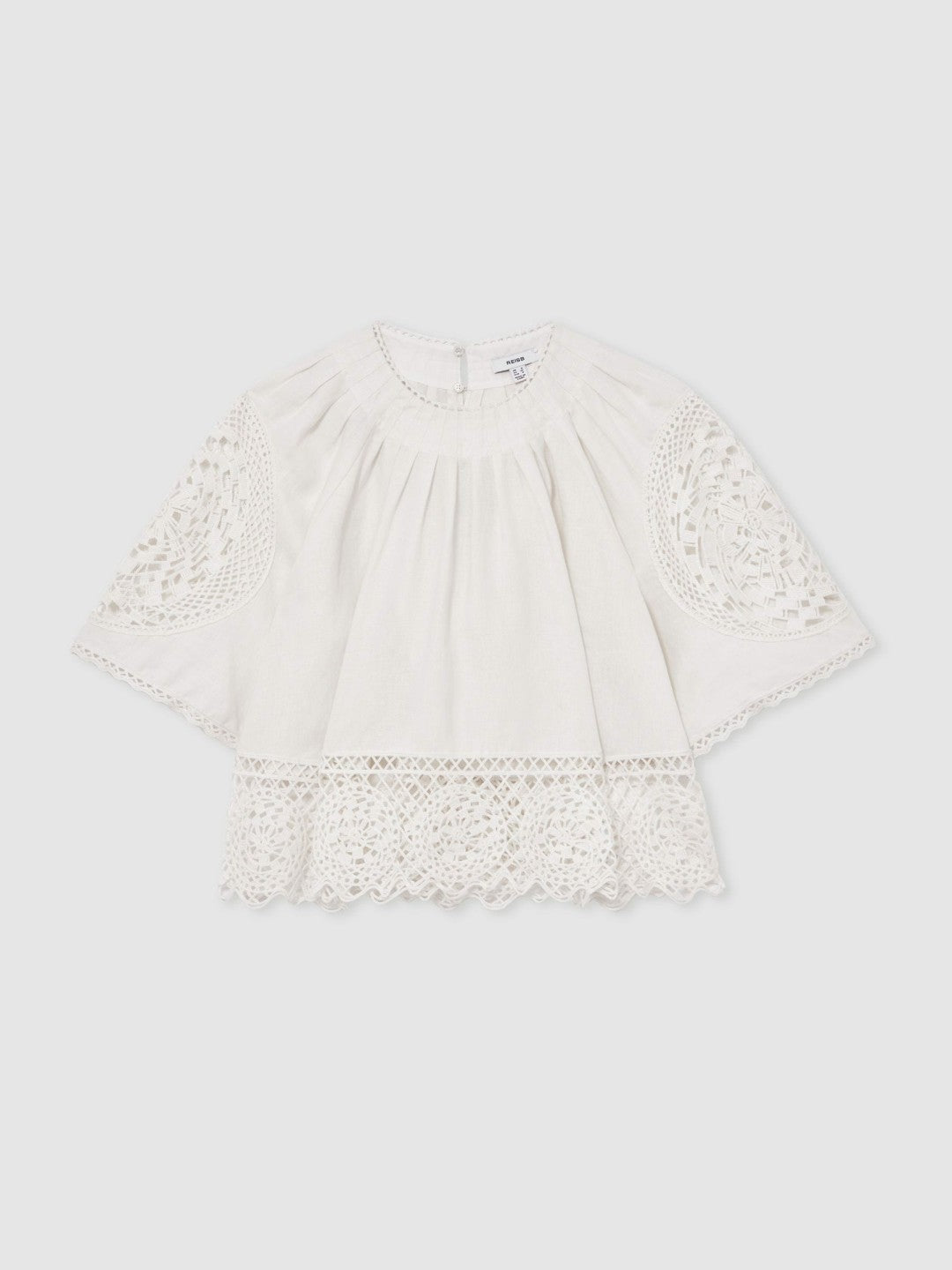 Reiss Linen Embroidered Swing Top in Ivory