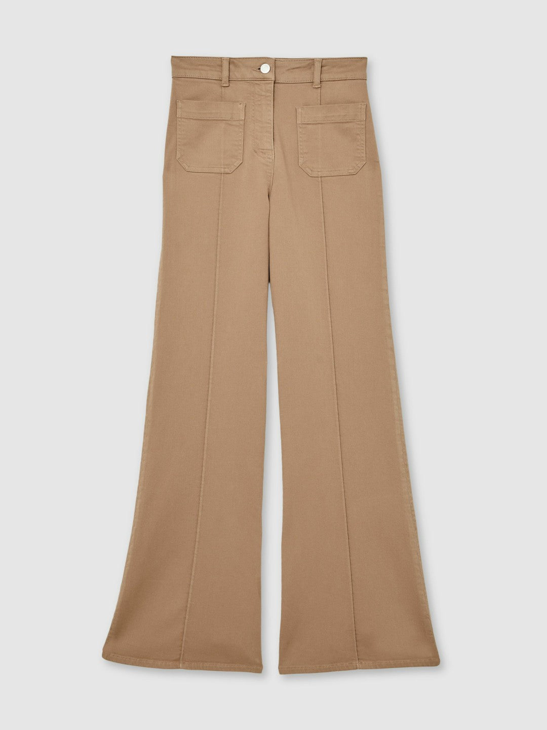 Reiss Petite Patch-Pocket Flared Jeans in Taupe Neutral