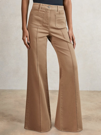 Reiss Petite Patch-Pocket Flared Jeans in Taupe Neutral