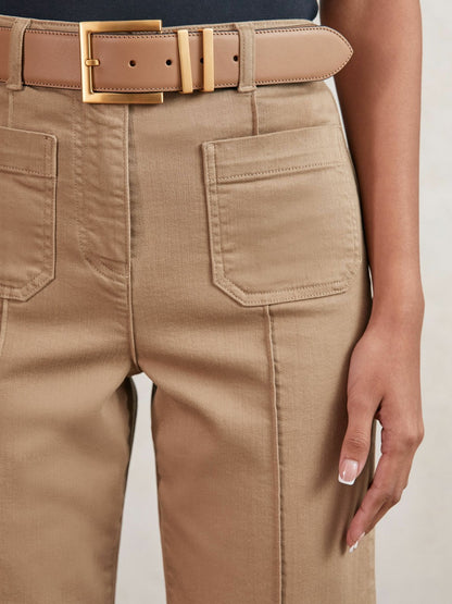 Reiss Petite Patch-Pocket Flared Jeans in Taupe Neutral