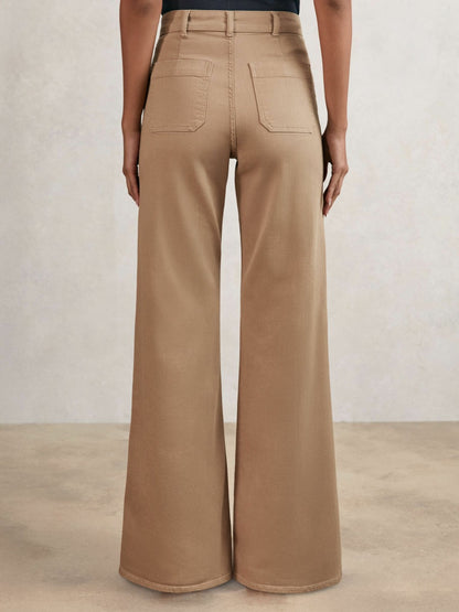 Reiss Petite Patch-Pocket Flared Jeans in Taupe Neutral