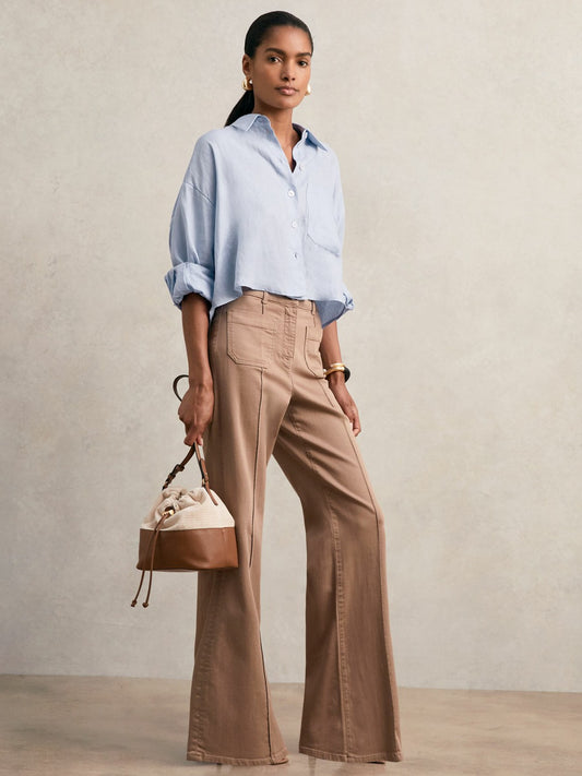 Reiss Sale - Oversize Linen Cropped Shirt in Blue