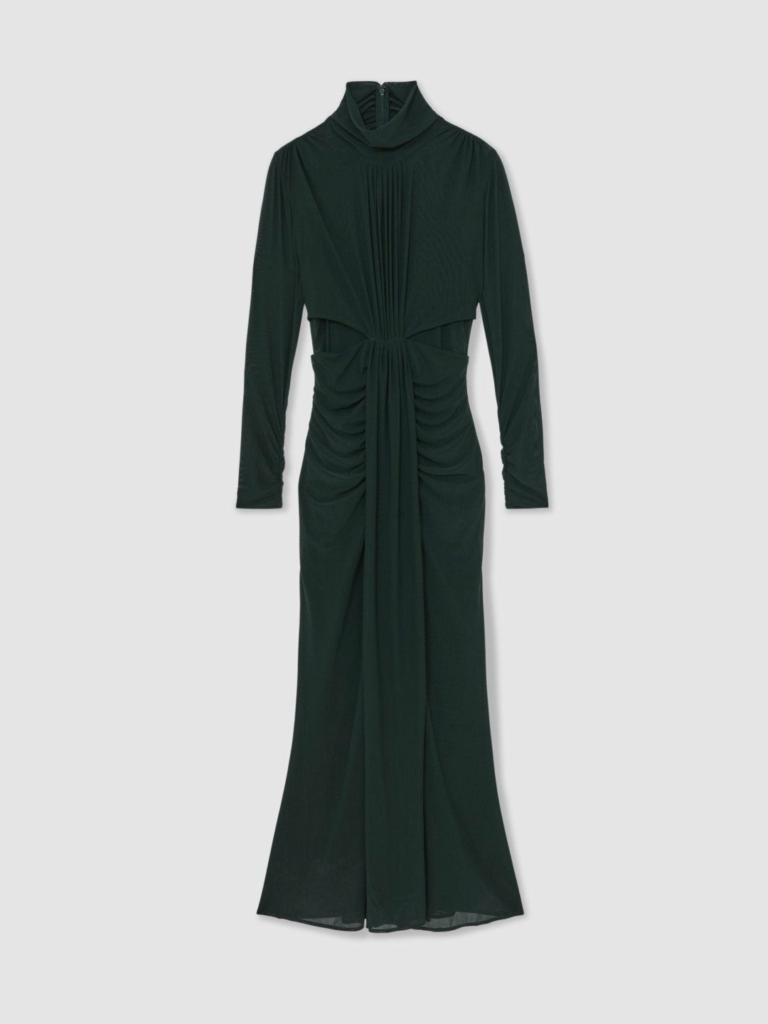 Reiss Ruched Long-Sleeve Maxi Dress in Dark Green