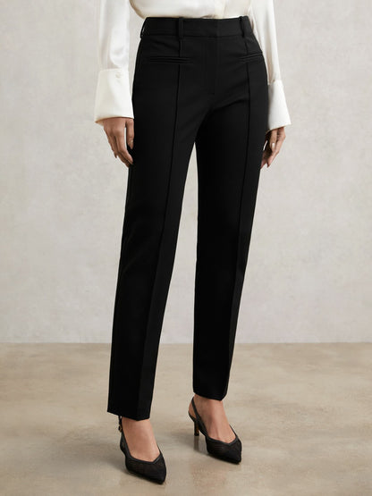 Reiss Petite Pintuck Tapered Trousers in Black