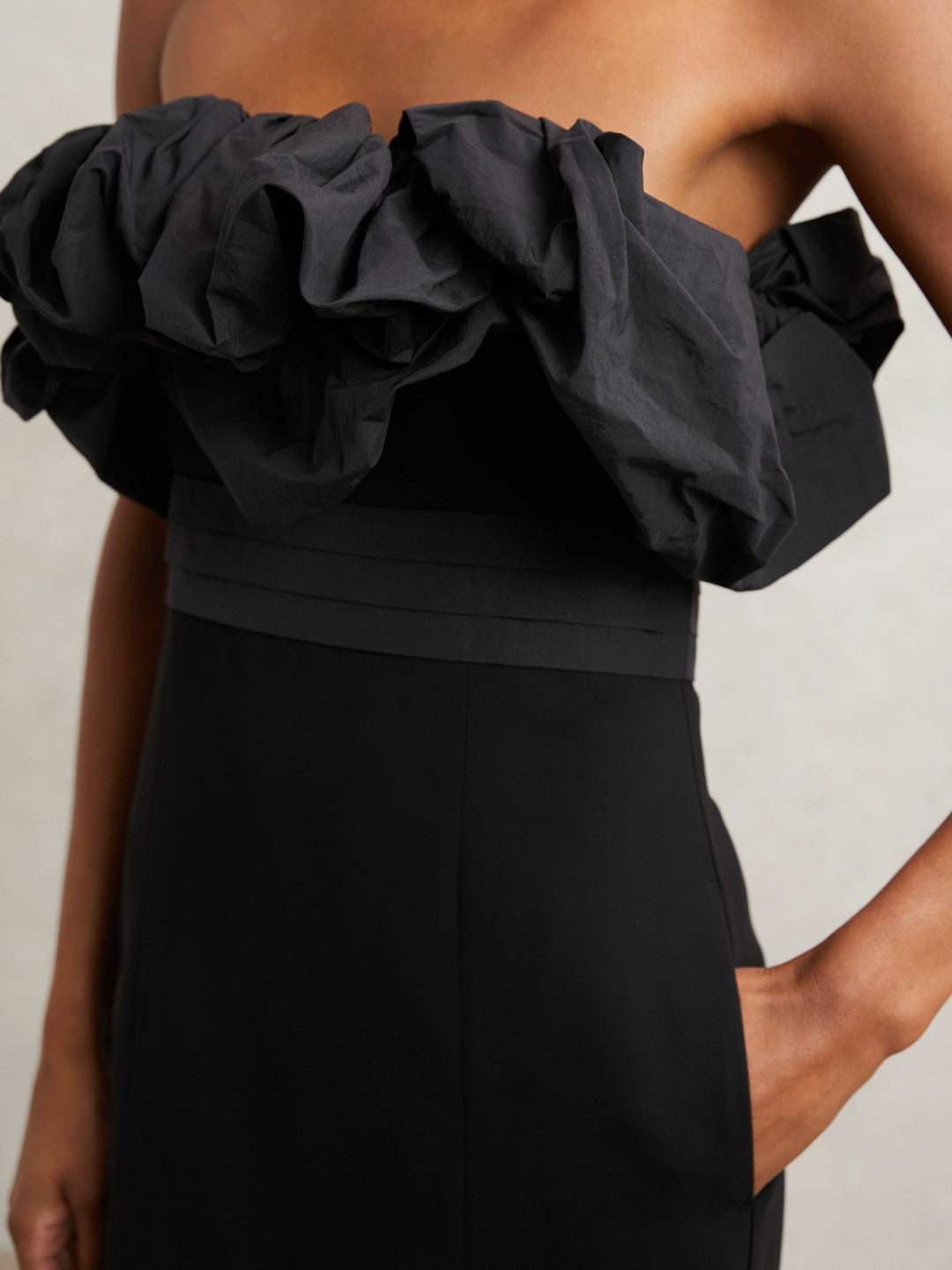 Reiss Sculptural Strapless Mini Dress in Black
