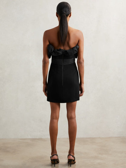Reiss Sculptural Strapless Mini Dress in Black