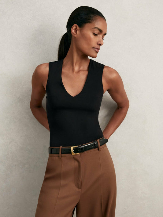 Reiss Offer - V-Neck Sleeveless Bodysuit in Black