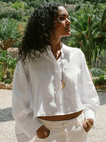 Reiss Value - Oversize Linen Cropped Shirt in White
