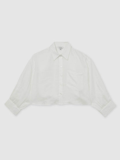 Reiss Value - Oversize Linen Cropped Shirt in White