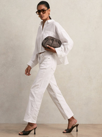 Reiss Value - Oversize Linen Cropped Shirt in White