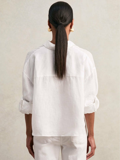 Reiss Value - Oversize Linen Cropped Shirt in White