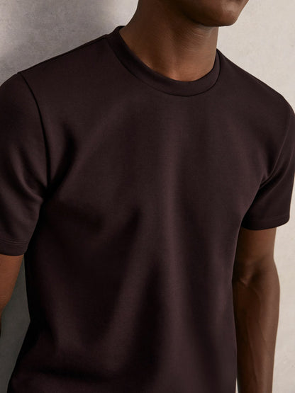 Reiss Interlock Jersey Crew Neck T-Shirt in Cherry Red