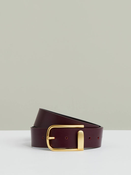 Reiss Value - Leather Half Keeper Belt in Burgundy