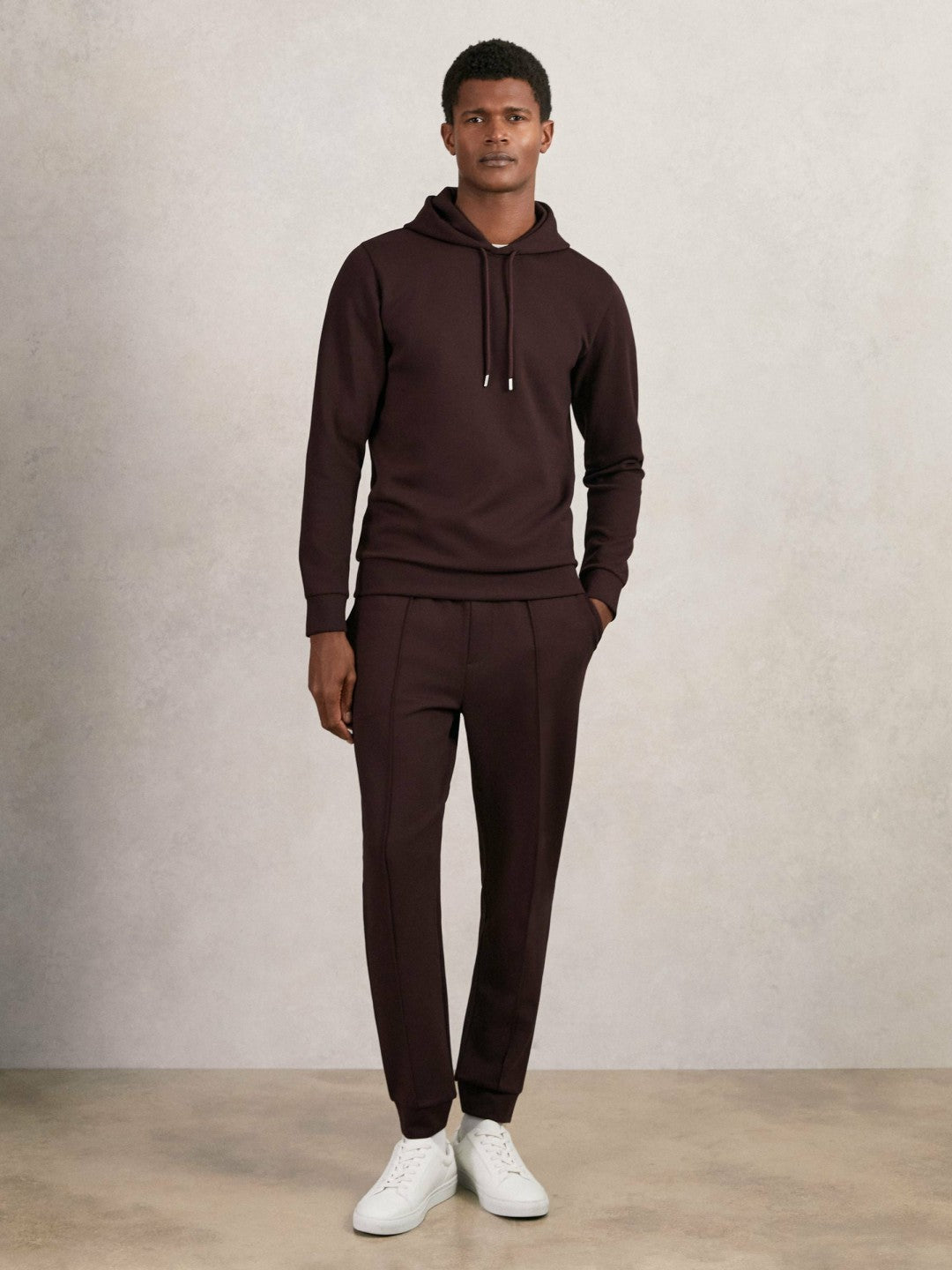 Reiss Popular Choice - Interlock Jersey Drawstring Hoodie in Cherry Red