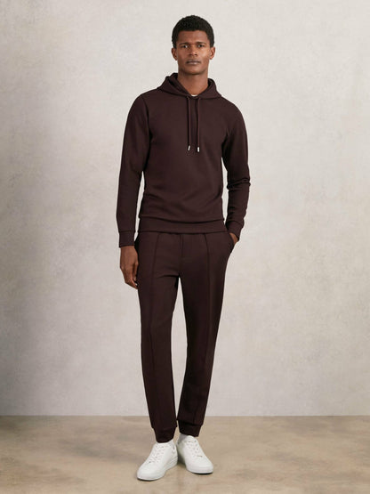Reiss Popular Choice - Interlock Jersey Drawstring Hoodie in Cherry Red