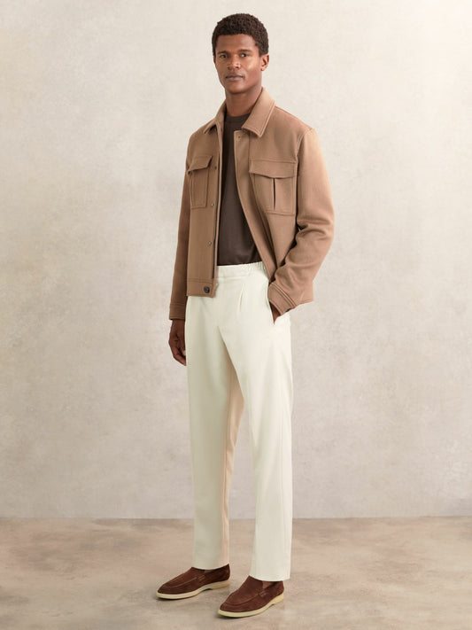 Reiss Sale - Tapered Drawstring Tailored Trousers in Ecru