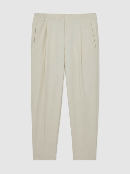 Reiss Sale - Tapered Drawstring Tailored Trousers in Ecru