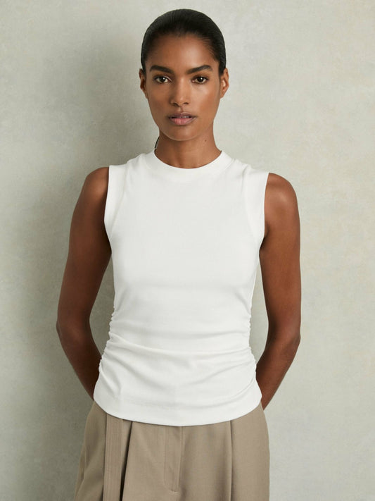 Reiss Value - Ribbed Ruched Waist Vest in White