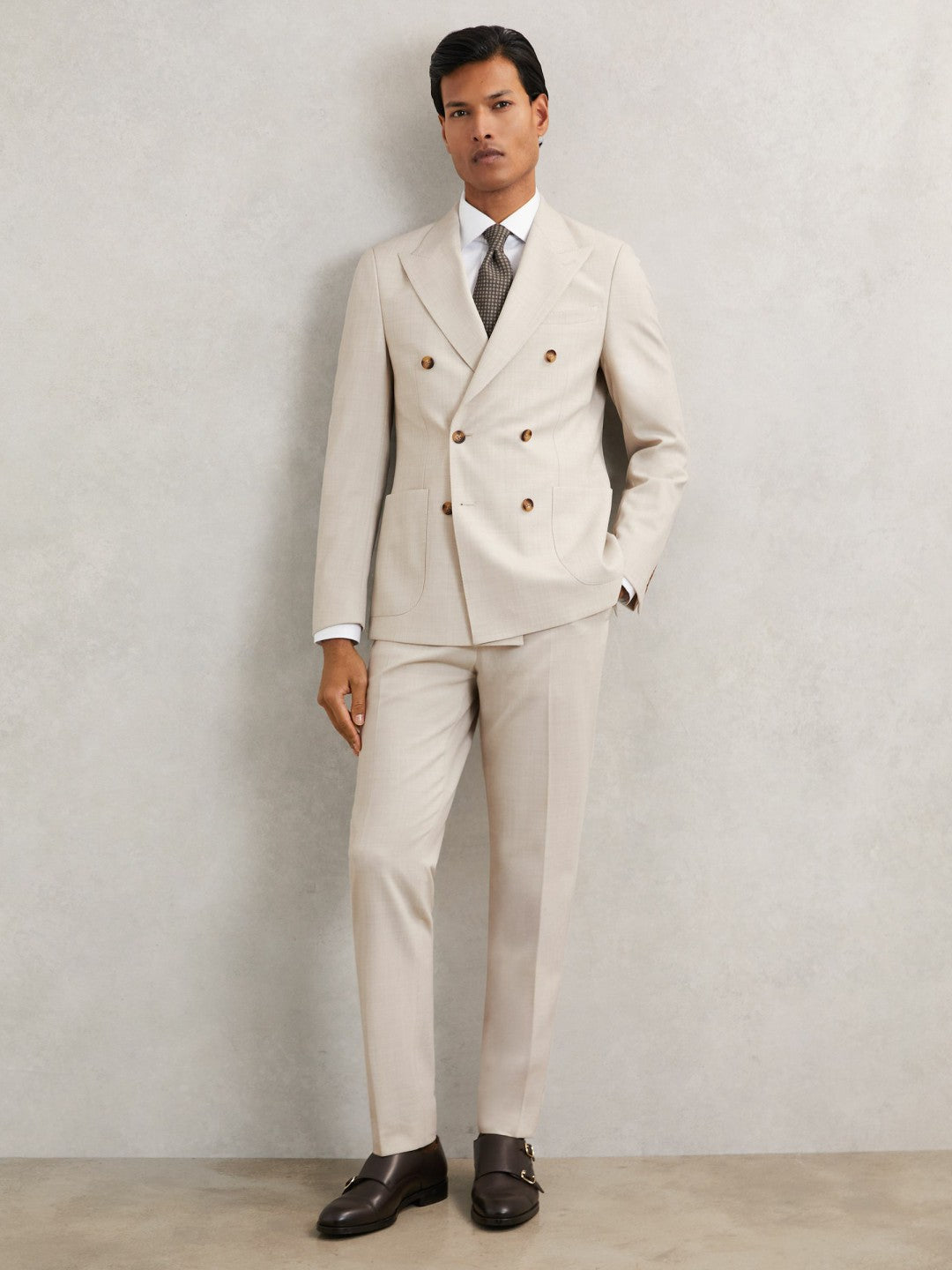 Reiss Deal - Slim-Fit Textured Suit Trousers With Wool in Stone