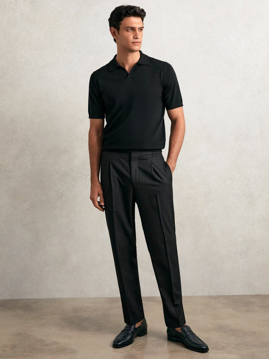 Reiss Deal - Tapered Drawstring Tailored Trousers in Black