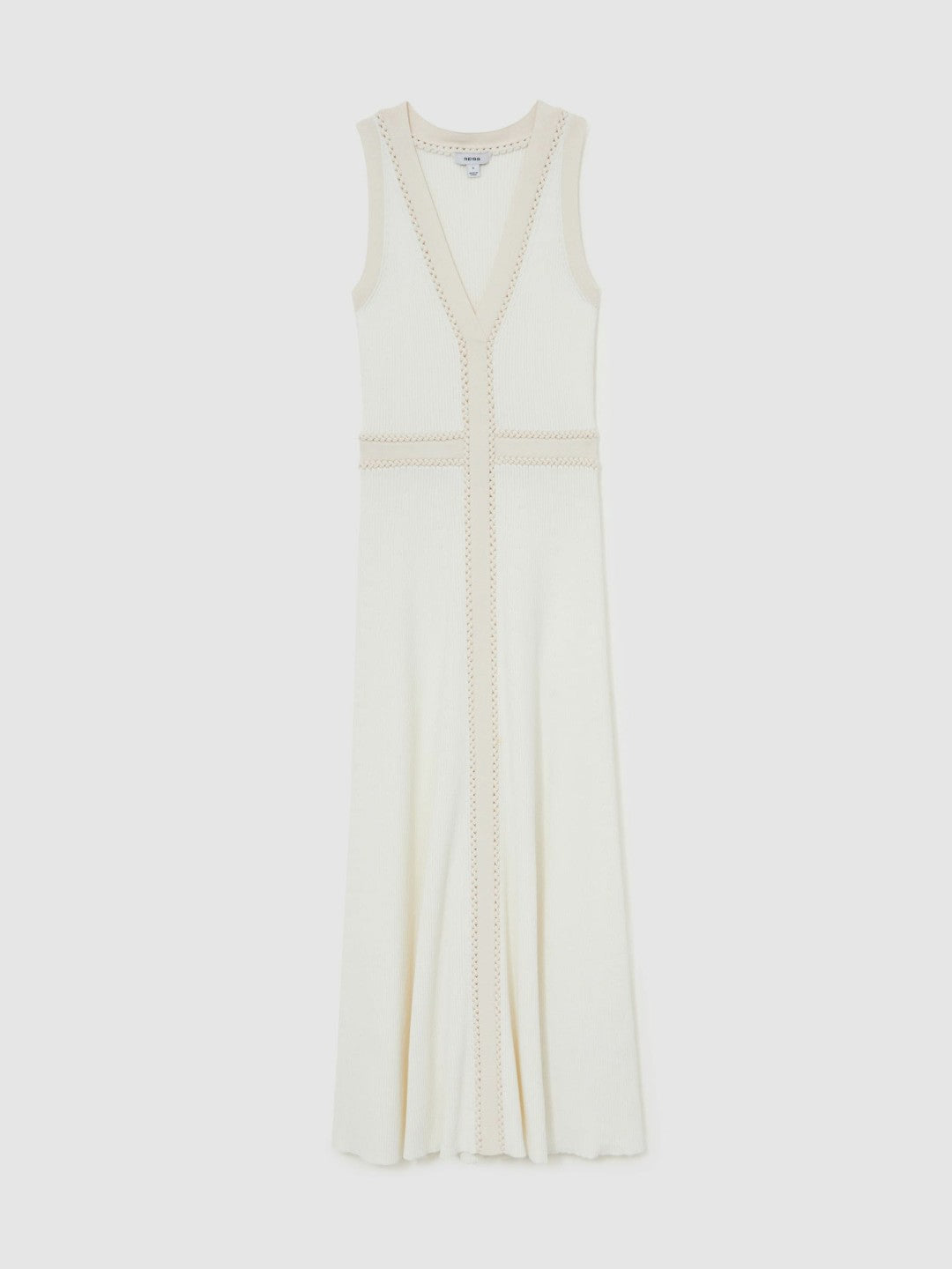 Reiss Craft-Stitch Knitted Midi Dress in Ivory