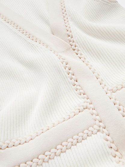 Reiss Craft-Stitch Knitted Midi Dress in Ivory