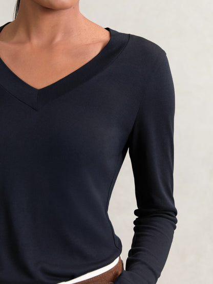 Reiss Jersey V-Neck Top in Navy