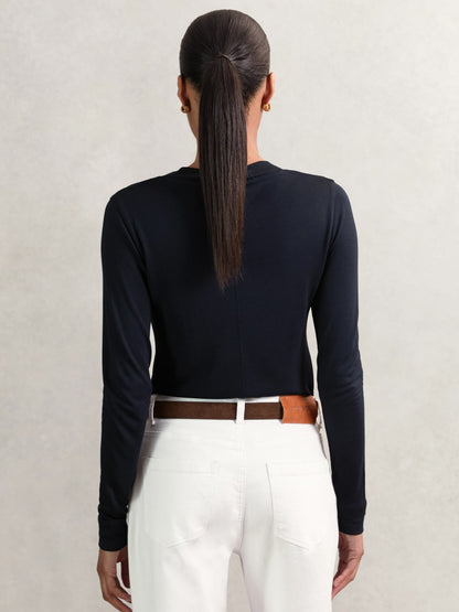 Reiss Jersey V-Neck Top in Navy