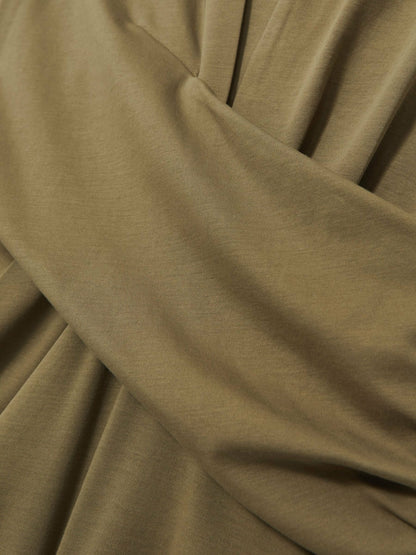 Reiss Affordable - Stretch-Cotton Wrap-Front Collar Top in Khaki Green