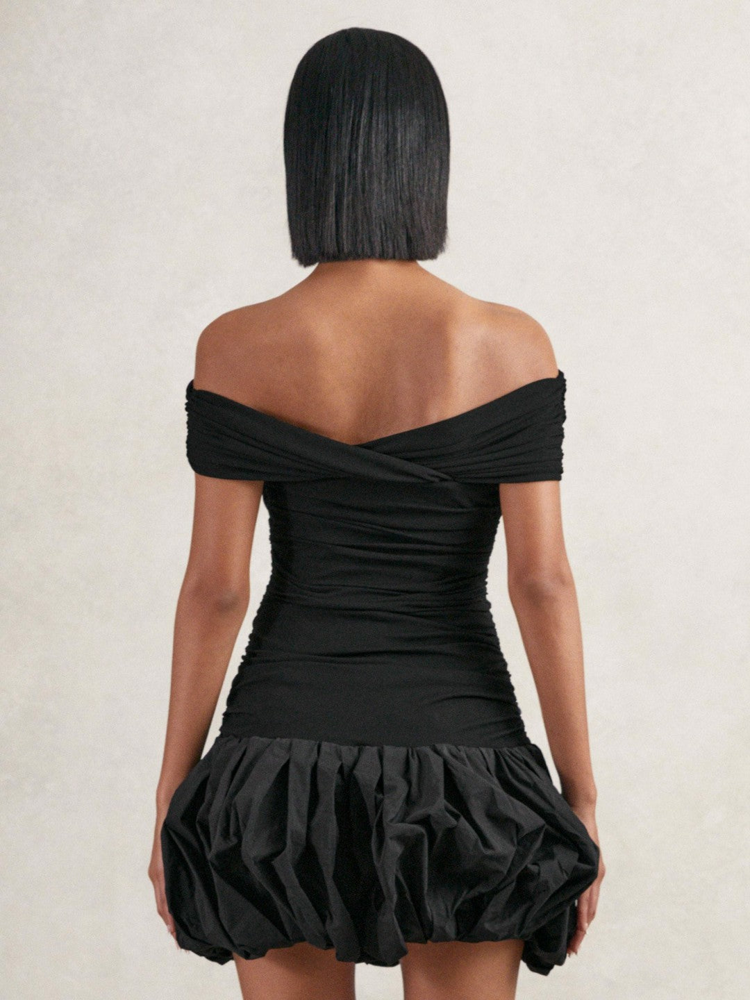 Reiss Off-Shoulder Puffball Mini Dress in Black