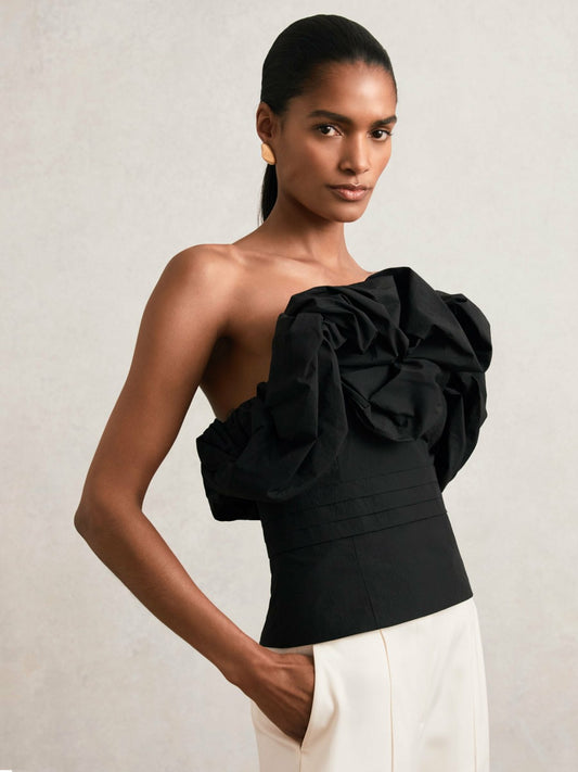 Reiss Value - Sculptural Strapless Top in Black