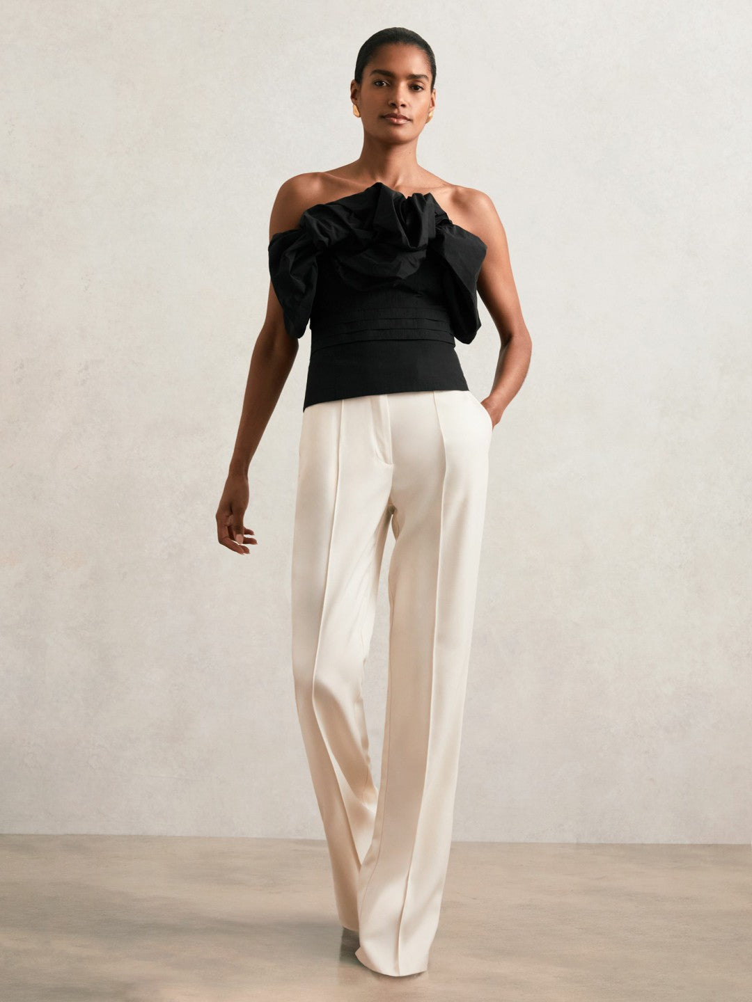 Reiss Value - Sculptural Strapless Top in Black