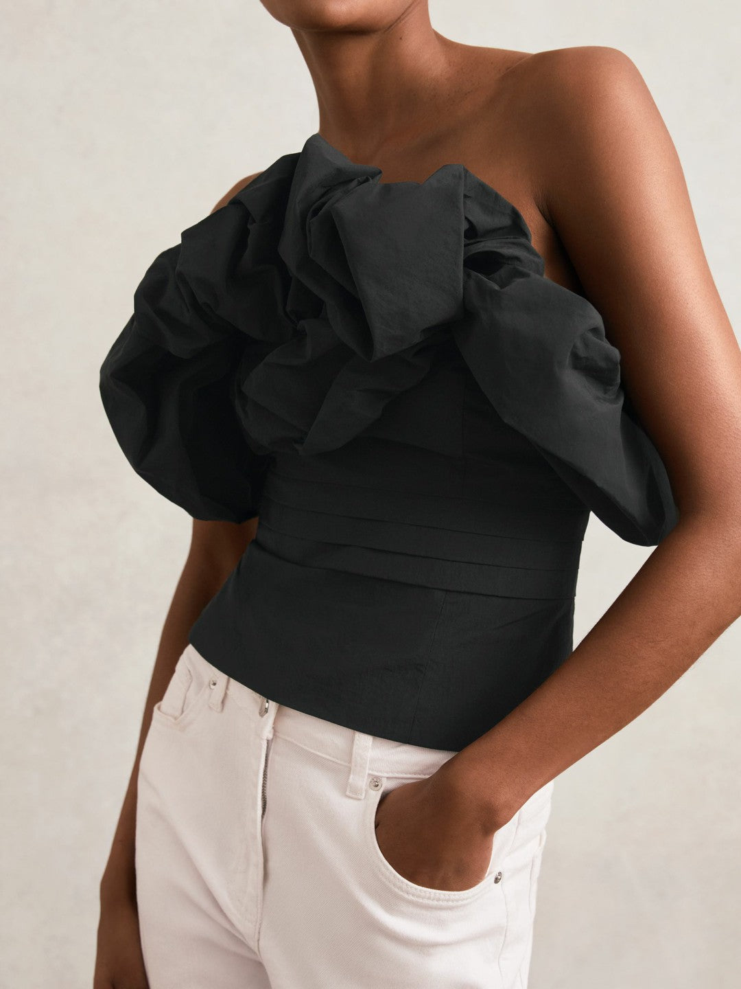 Reiss Value - Sculptural Strapless Top in Black