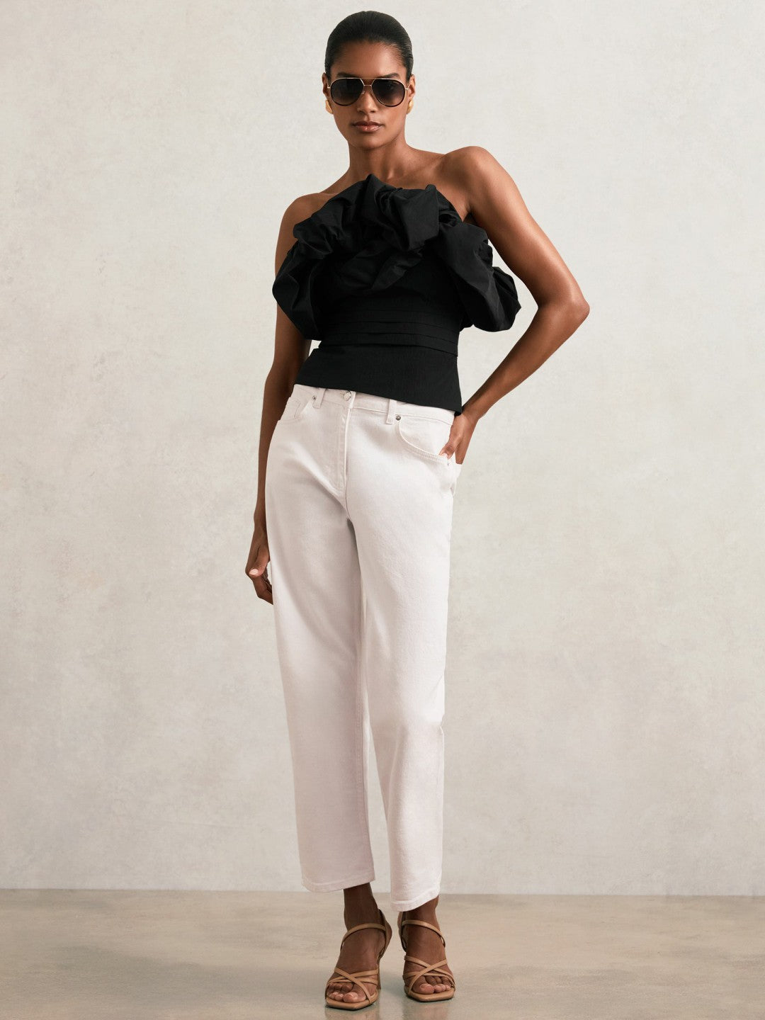 Reiss Value - Sculptural Strapless Top in Black