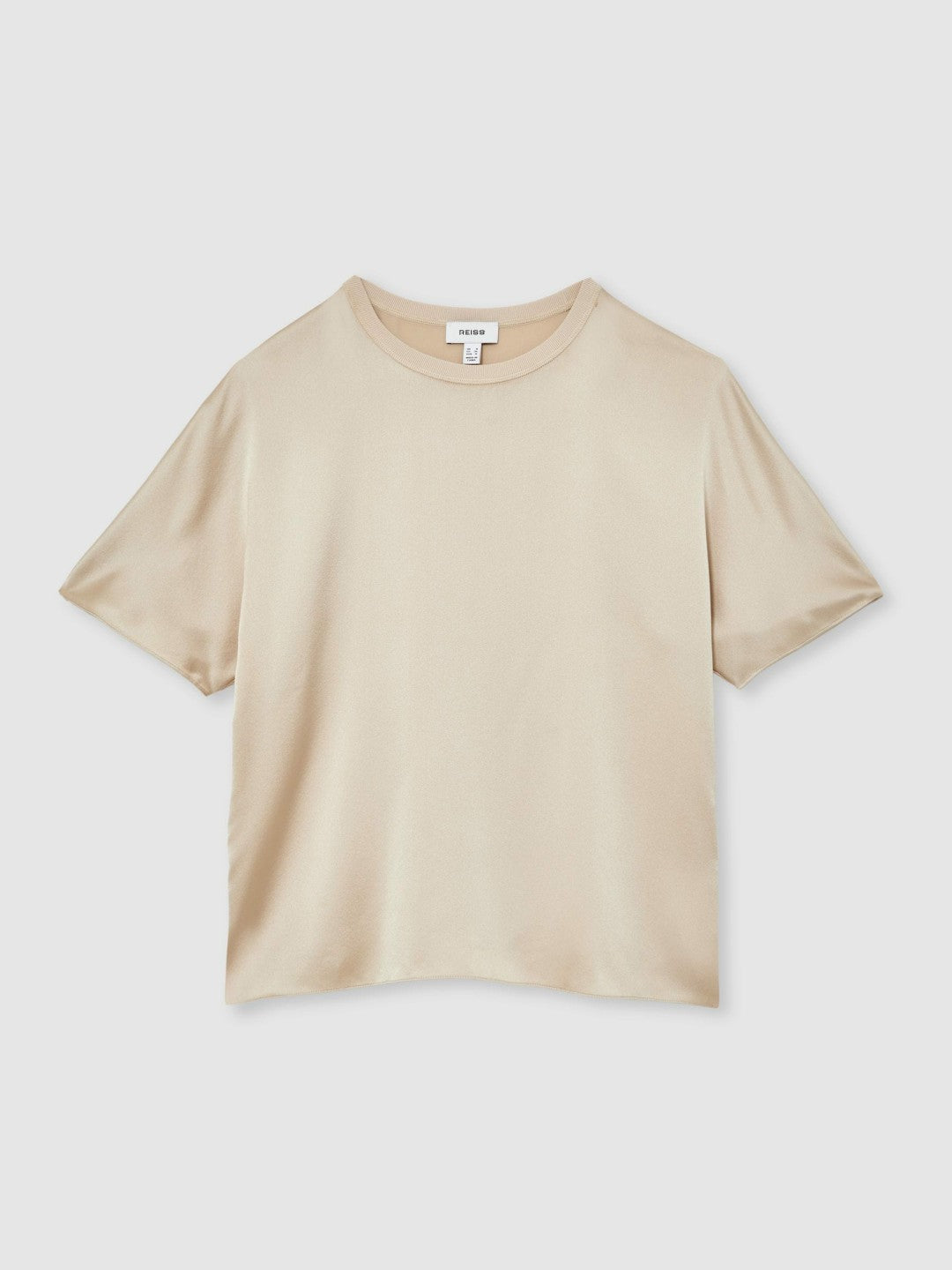 Reiss Silk Short-Sleeve Top in Champagne Neutral