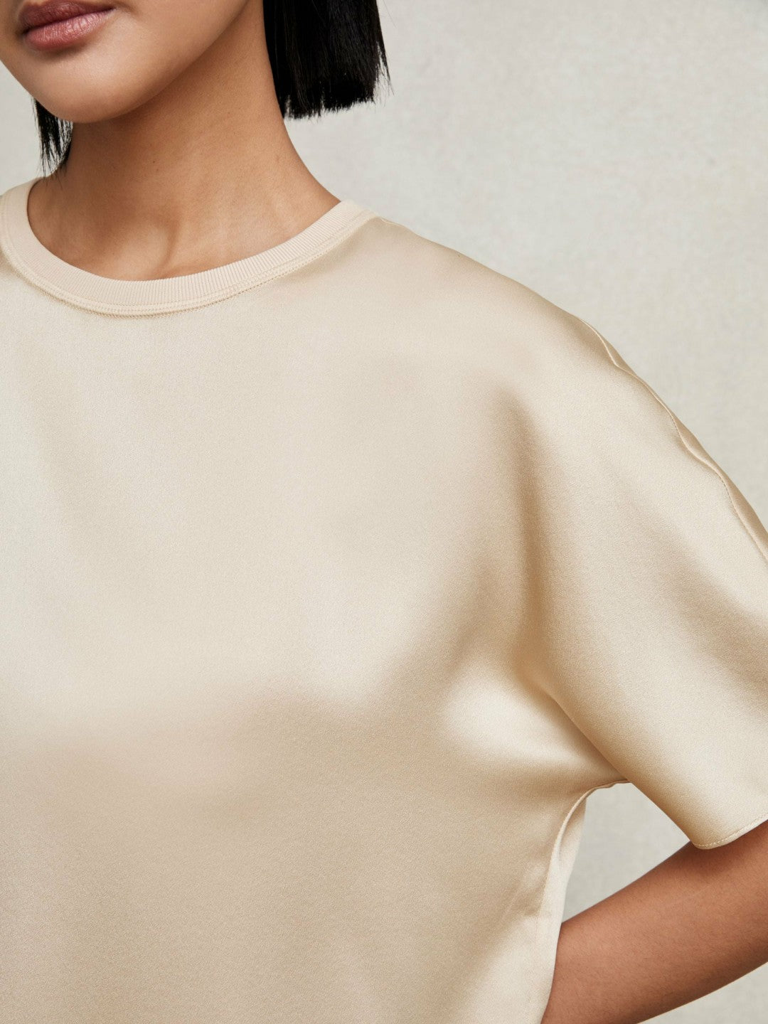 Reiss Silk Short-Sleeve Top in Champagne Neutral