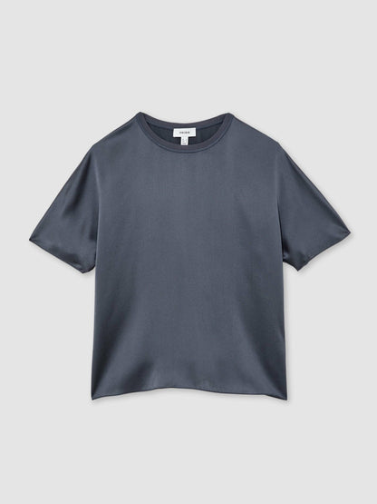 Reiss Silk Short-Sleeve Top in Blue