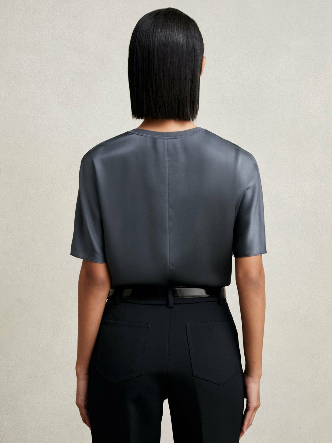 Reiss Silk Short-Sleeve Top in Blue