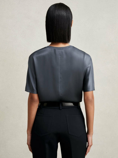 Reiss Silk Short-Sleeve Top in Blue