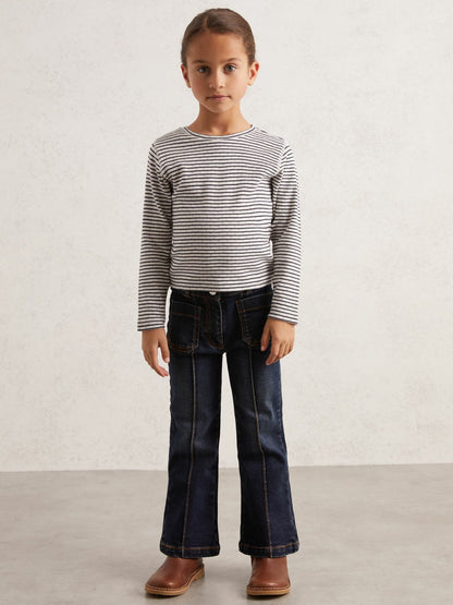 Reiss 3-9 yrs Cotton Pointelle Long Sleeve Top in Navy/White