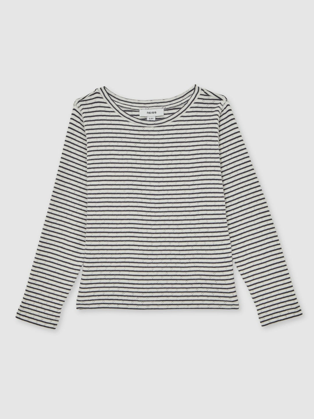 Reiss 3-9 yrs Cotton Pointelle Long Sleeve Top in Navy/White