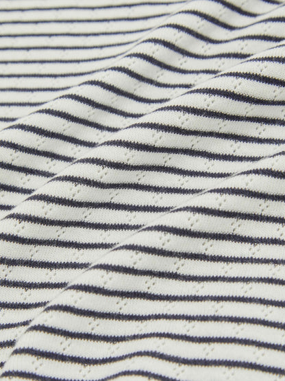 Reiss 3-9 yrs Cotton Pointelle Long Sleeve Top in Navy/White