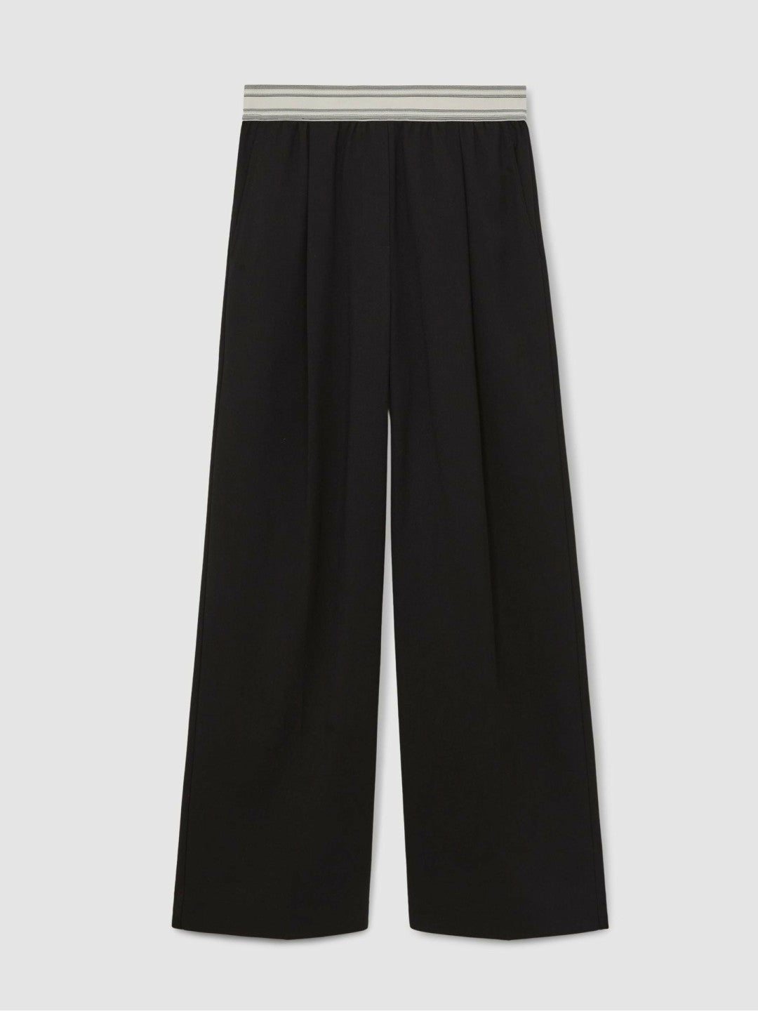 Reiss Featured - Petite Wide-Leg Contrast-Waistband Trousers in Black