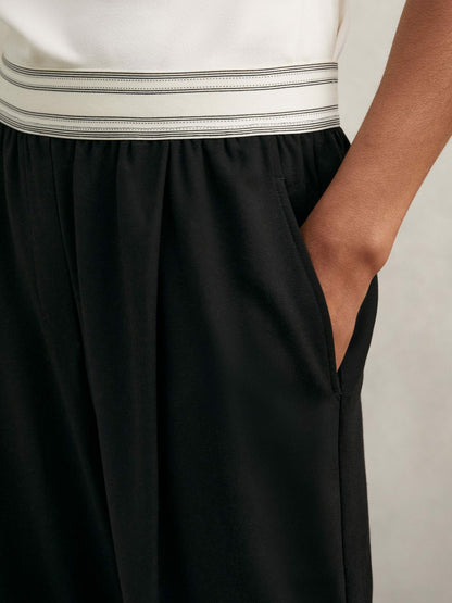 Reiss Featured - Petite Wide-Leg Contrast-Waistband Trousers in Black