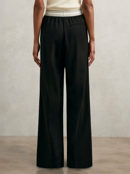 Reiss Featured - Petite Wide-Leg Contrast-Waistband Trousers in Black