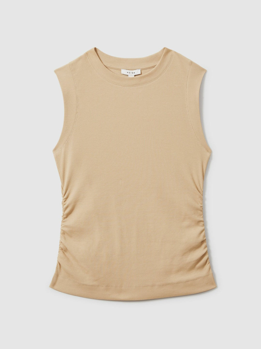 Reiss Affordable - Fine-Rib Ruched Vest Top in Camel